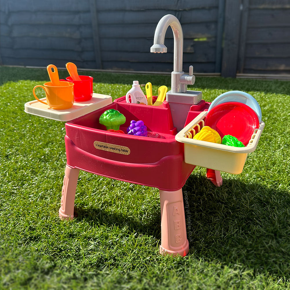 Variant image for Interactieve Water Speelkeuken voor Kinderen met Werkende Kraan en 19 Accessoires - Houten Speelkeuken voor Binnen en Buiten-2