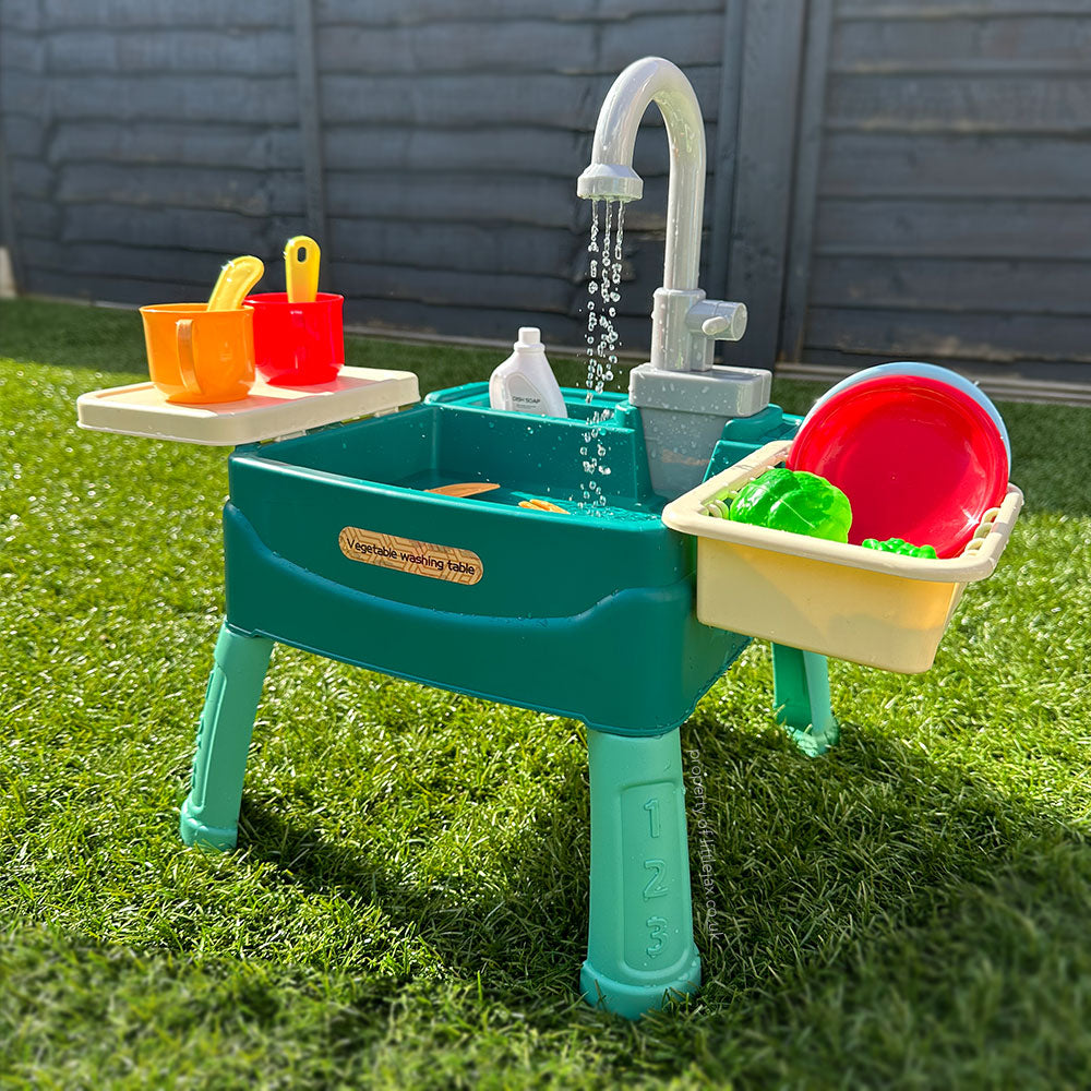Interactieve Water Speelkeuken voor Kinderen met Werkende Kraan en 19 Accessoires - Houten Speelkeuken voor Binnen en Buiten-1