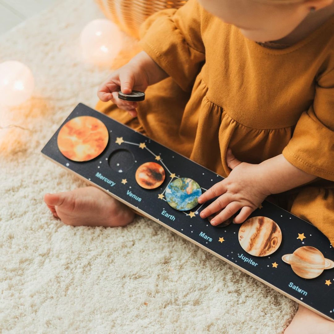 Houten Puzzel Zonnestelsel – Educatief Montessori Ontdekspel voor Peuters – Veilig en Duurzaam 3