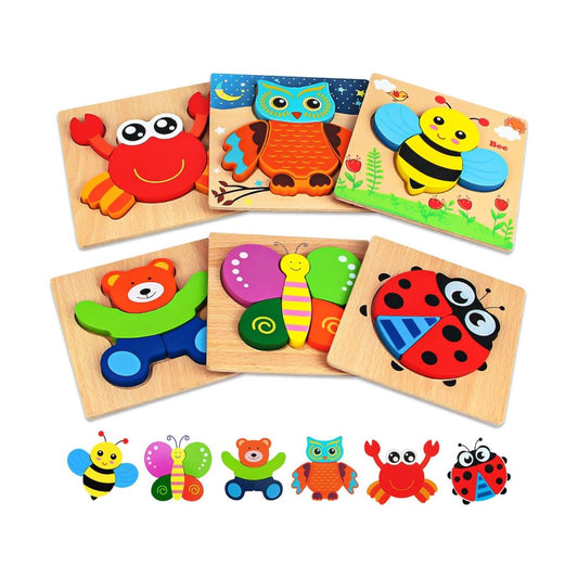 Houten Puzzels – Set van 6 Dieren, Montessori Ontwikkeling – Educatief Speelgoed voor Peuters 1