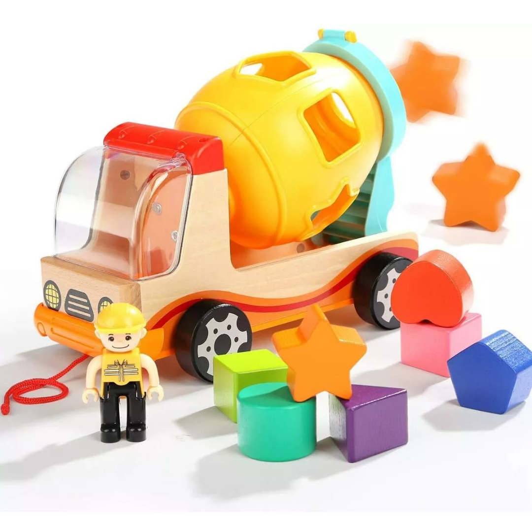 Houten Cementwagen – Educatief Speelgoed met Vormensorteerder, Duurzaam Hout, CE-gecertificeerd 3