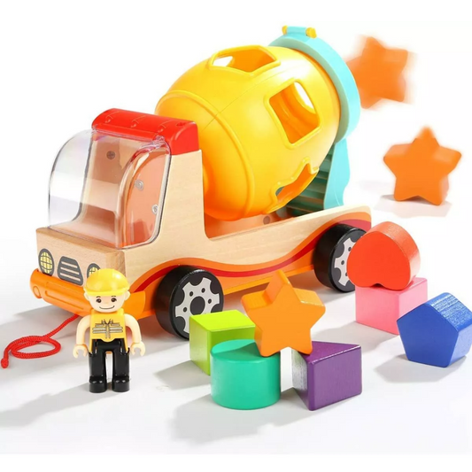 Houten Cementwagen – Educatief Speelgoed met Vormensorteerder, Duurzaam Hout, CE-gecertificeerd 3