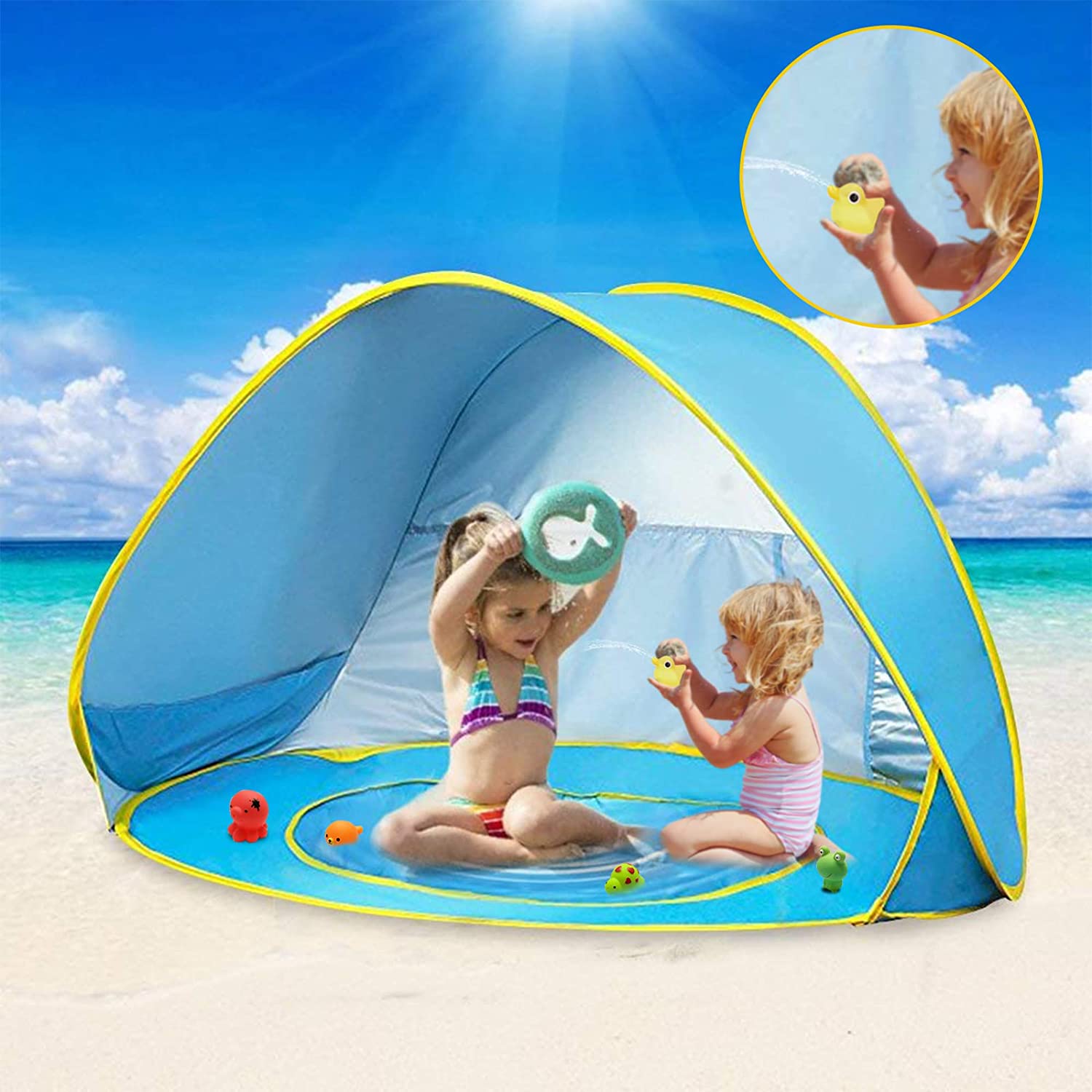 Babystrandtent – UV-Bescherming, Pop-Up Ontwerp met Verkoelend Badje – Ideaal voor Baby's en Peuters-2