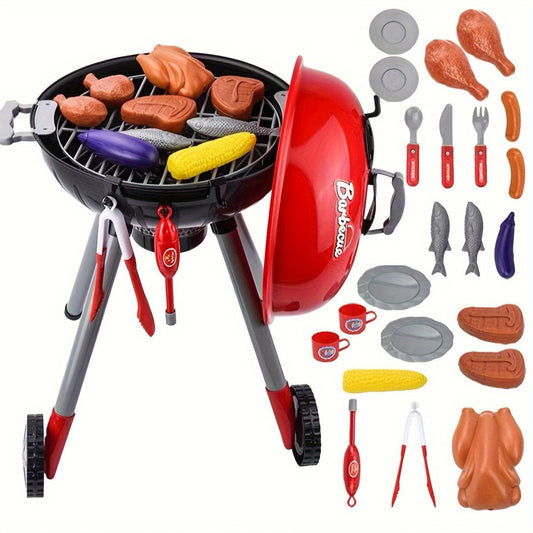 BBQ Grill Speelset – Inclusief Realistische Voedselitems en Draaibare Wielen – Duurzaam en Veilig 0