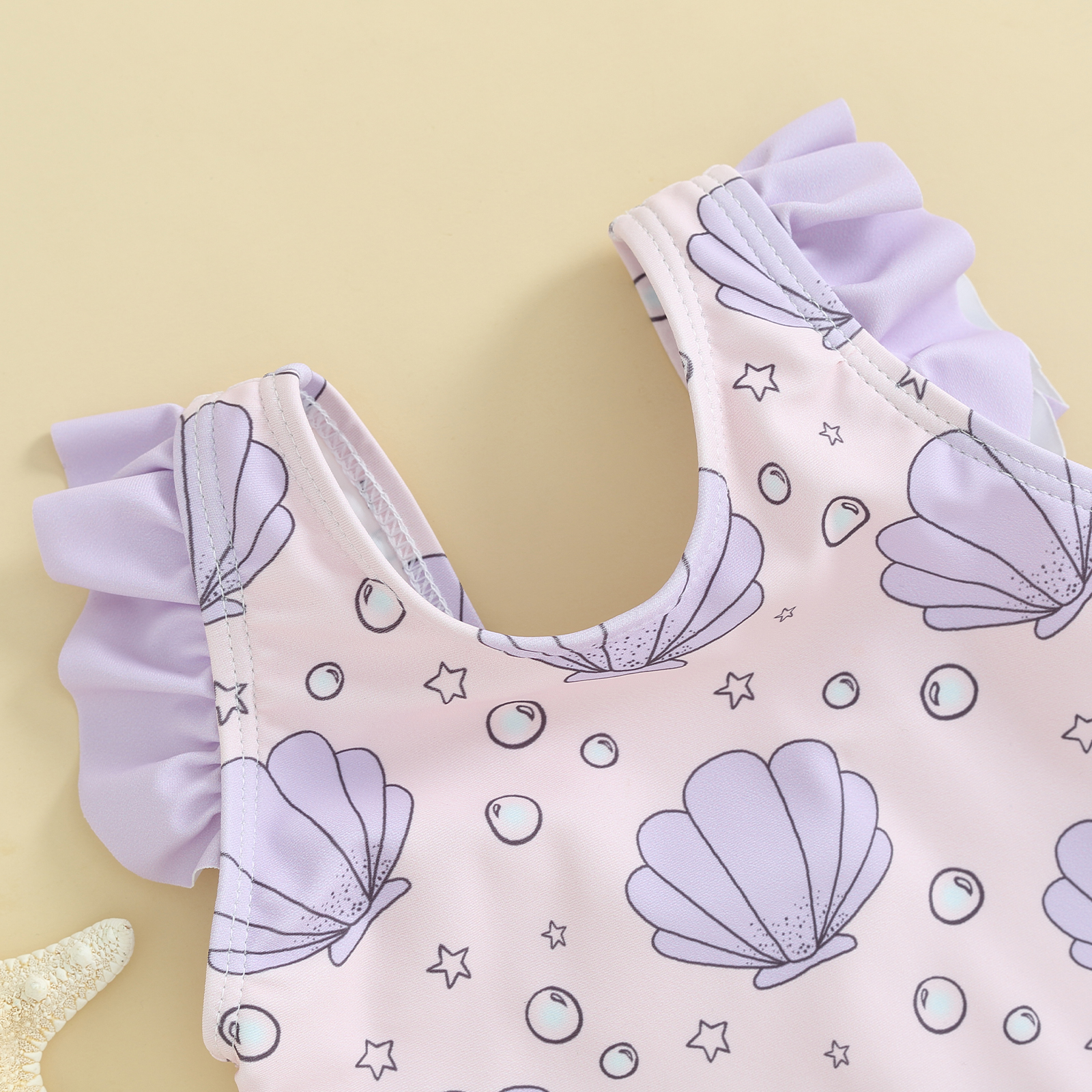 Badpak Meisjes – Zacht en Rekbaar met Schelpenprint en Ruches – Perfect voor Zwembad en Strand 1
