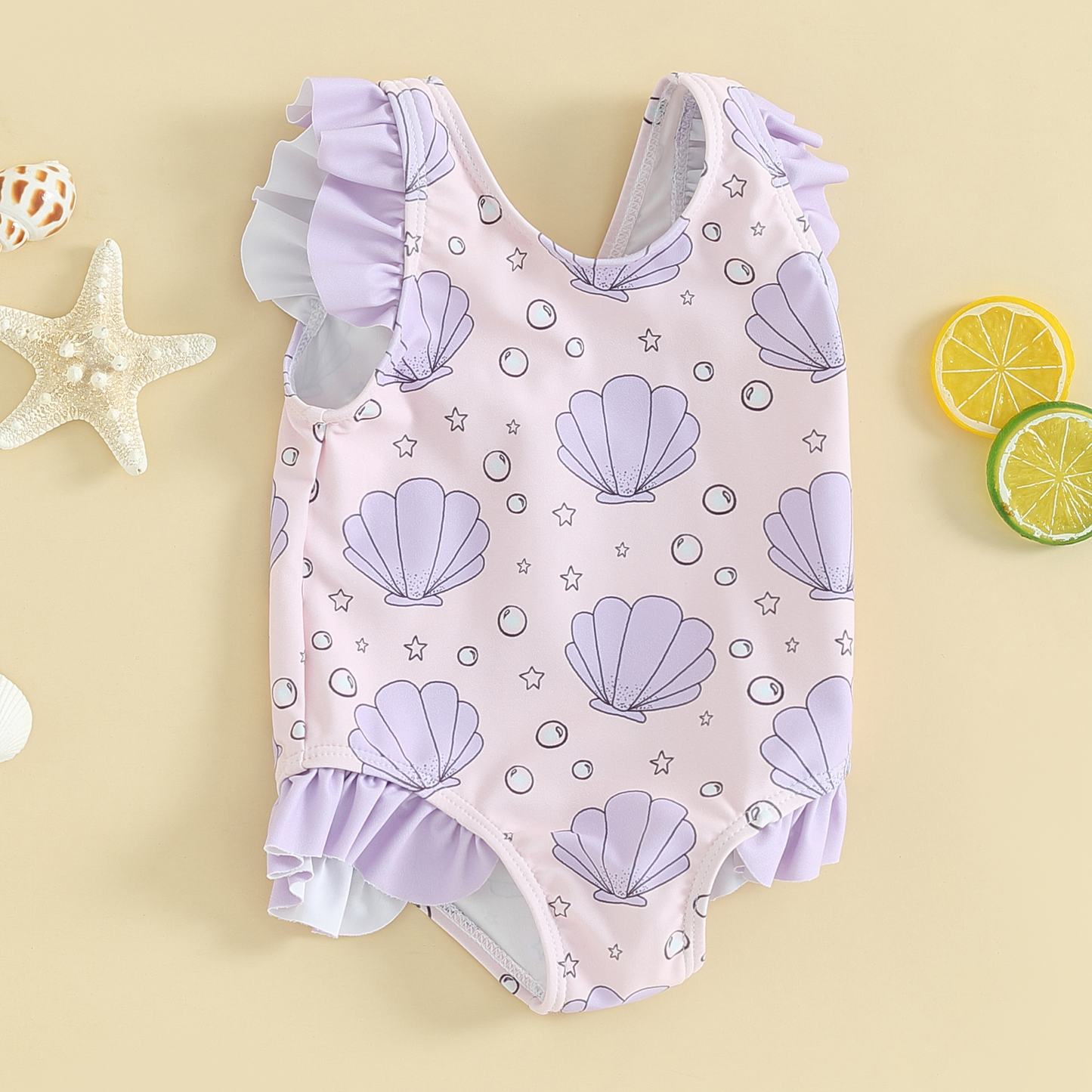 Badpak Meisjes – Zacht en Rekbaar met Schelpenprint en Ruches – Perfect voor Zwembad en Strand 3