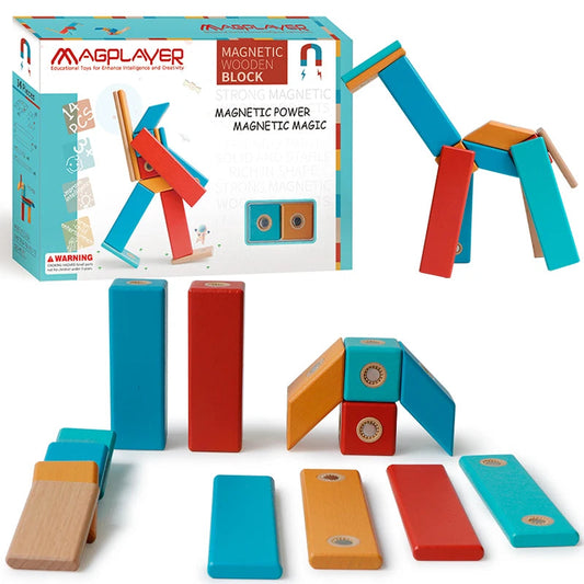 Bouw Speelgoed – Magnetische Houten Blokken, 14 Stuks – Educatief en Veilig voor Creatieve Ontwikkeling 0