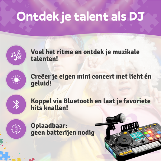 DJ Set voor Kinderen – Oplaadbaar, Bluetooth, Microfoon, Lichtshow, Creatieve Functies 1