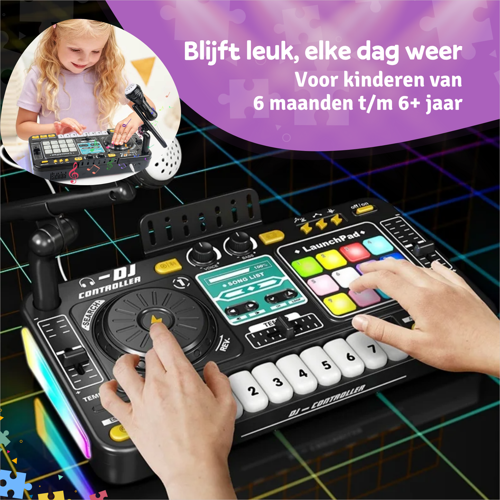 DJ Set voor Kinderen – Oplaadbaar, Bluetooth, Microfoon, Lichtshow, Creatieve Functies 2