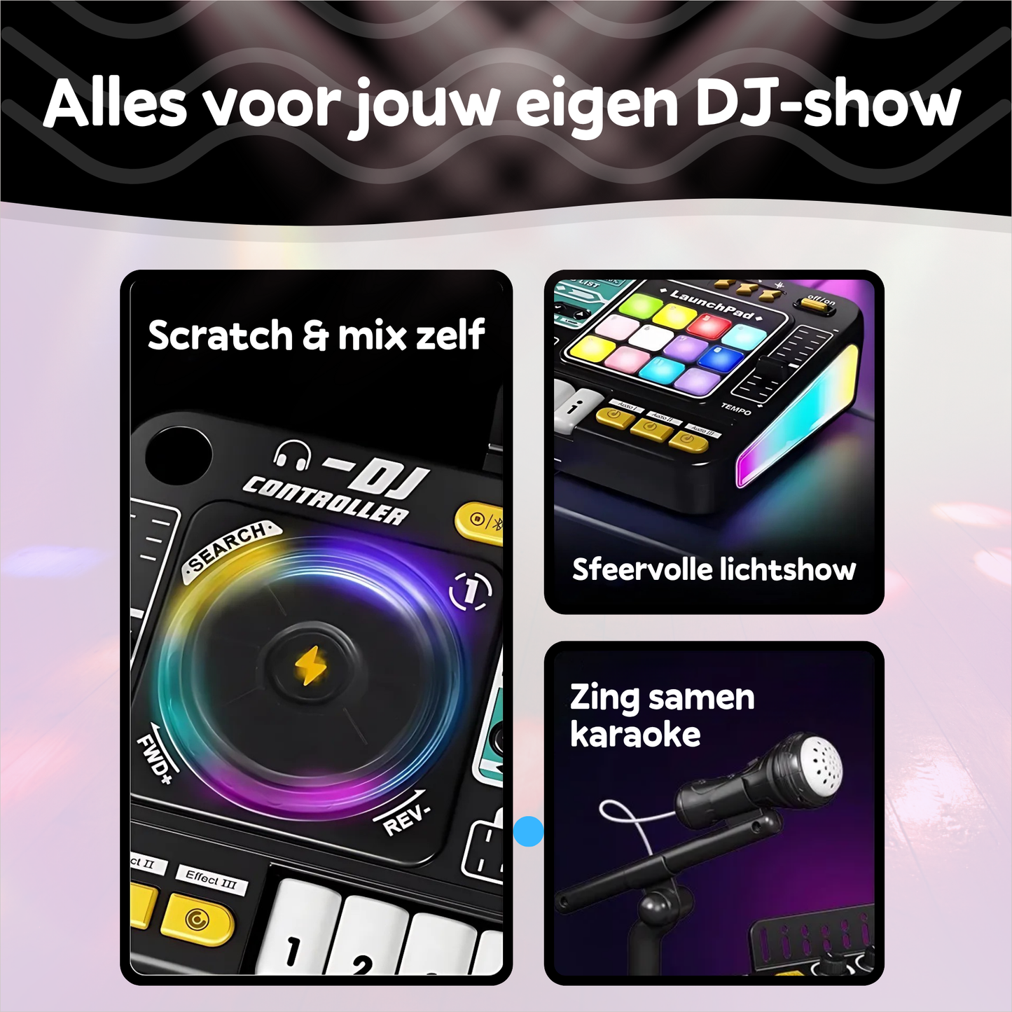 DJ Set voor Kinderen – Oplaadbaar, Bluetooth, Microfoon, Lichtshow, Creatieve Functies 3