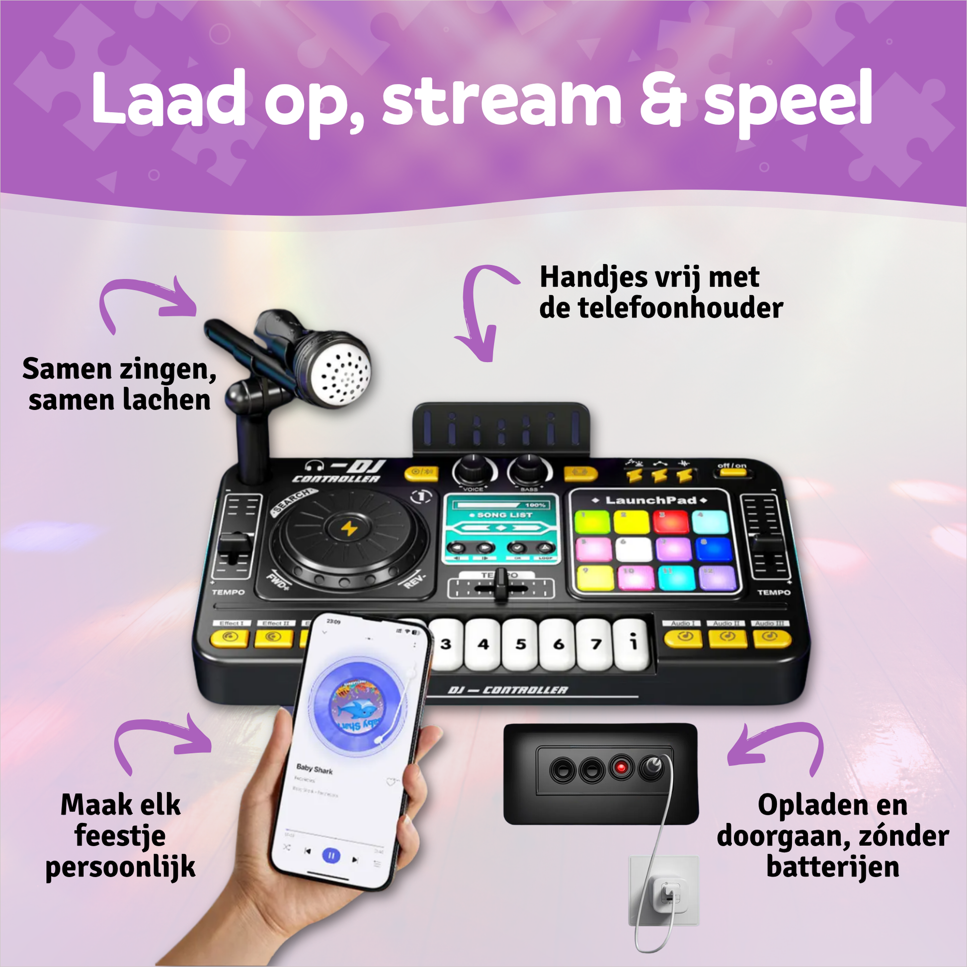 DJ Set voor Kinderen – Oplaadbaar, Bluetooth, Microfoon, Lichtshow, Creatieve Functies 4