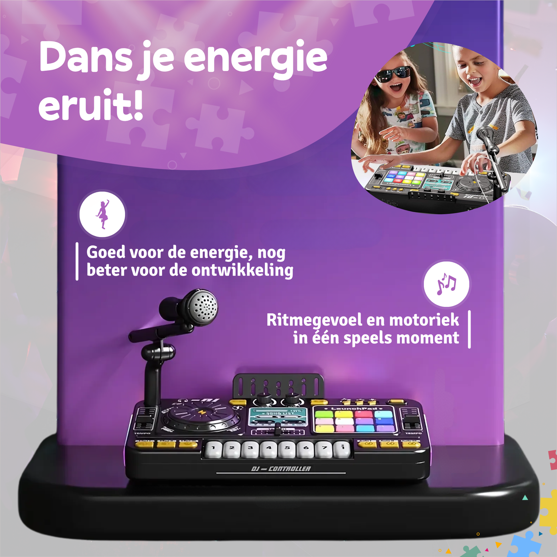 DJ Set voor Kinderen – Oplaadbaar, Bluetooth, Microfoon, Lichtshow, Creatieve Functies 6