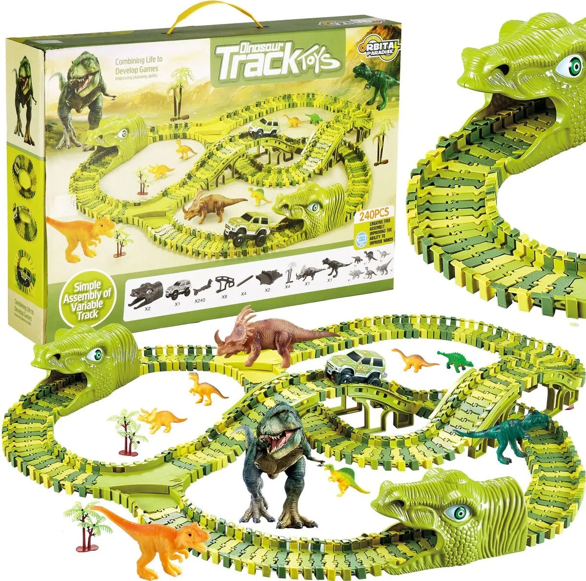 Dino Racebaan – 140-delige Flexibele Baan met Dinosaurus Speelgoed – Stimuleert Creativiteit en Motoriek 0