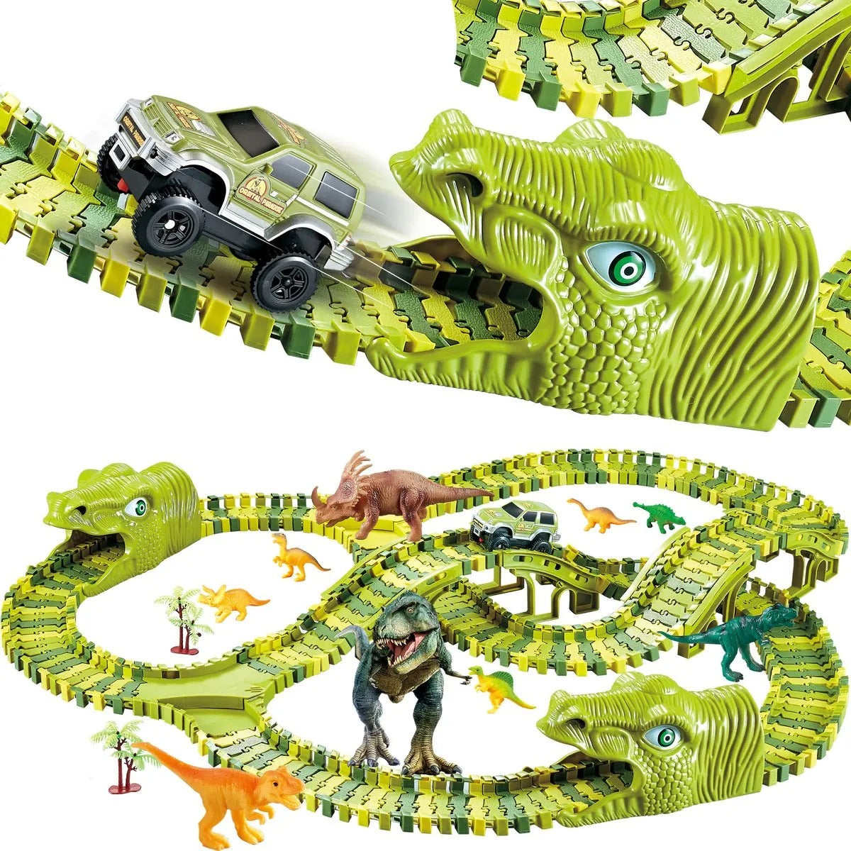 Dino Racebaan – 140-delige Flexibele Baan met Dinosaurus Speelgoed – Stimuleert Creativiteit en Motoriek 1