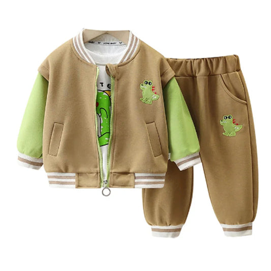 Dino Set – 3-Delige Kinderoutfit van Zachte Katoen, Inclusief T-Shirt, Broek en Hoed 3