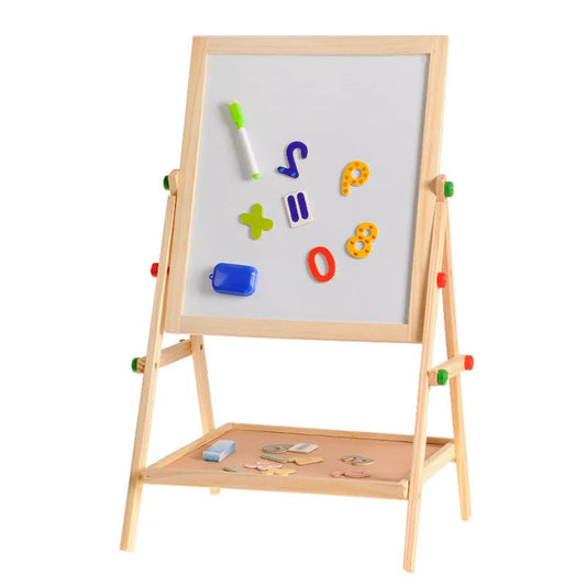 Dubbelzijdige Kunst-Ezel – Educatief Houten Speelbord met Krijtbord en Whiteboard, Verstelbare Hoogte 0