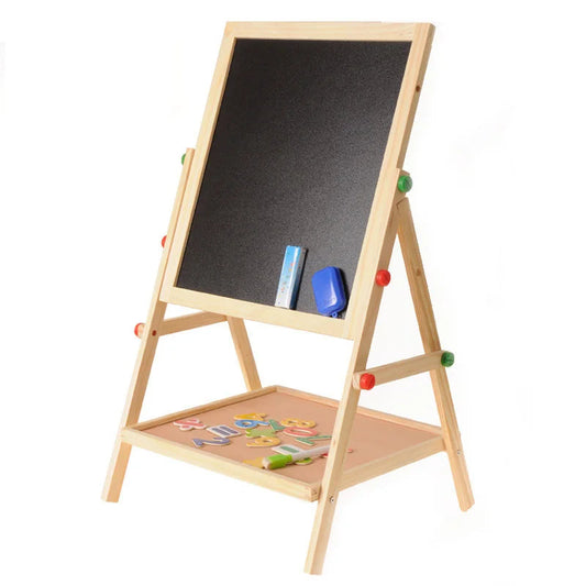 Dubbelzijdige Kunst-Ezel – Educatief Houten Speelbord met Krijtbord en Whiteboard, Verstelbare Hoogte 1