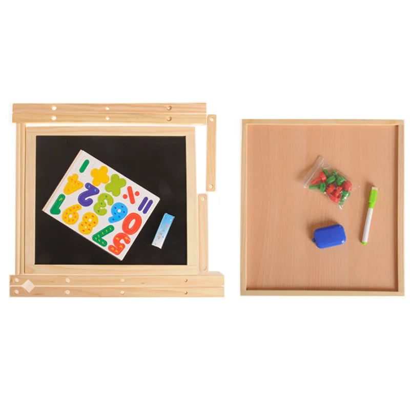 Dubbelzijdige Kunst-Ezel – Educatief Houten Speelbord met Krijtbord en Whiteboard, Verstelbare Hoogte 3