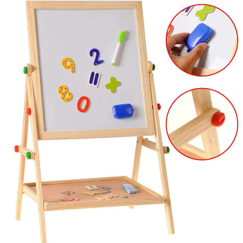 Dubbelzijdige Kunst-Ezel – Educatief Houten Speelbord met Krijtbord en Whiteboard, Verstelbare Hoogte 4