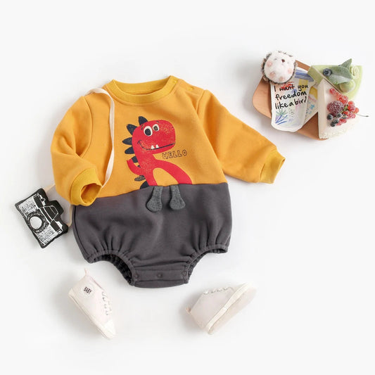 Fleece Onesie – Zacht Katoen, Dino Print – Warm en Comfortabel voor Baby Kleding 0