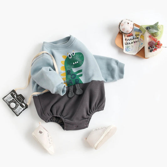 Fleece Onesie – Zacht Katoen, Dino Print – Warm en Comfortabel voor Baby Kleding 2