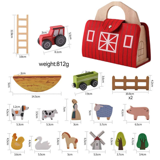 Houten Boerderij Speelset – Creatieve Bouwset met Dieren, Veilig Hout met Niet-Giftige Verf – 18 Onderdelen 5