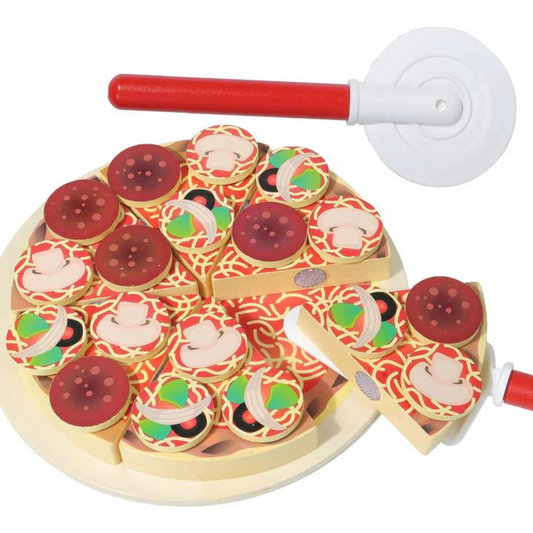 Houten Pizza Speelset – Educatief Rollenspel met 6 Pizzapunten en Toppings – Duurzaam Hout 0