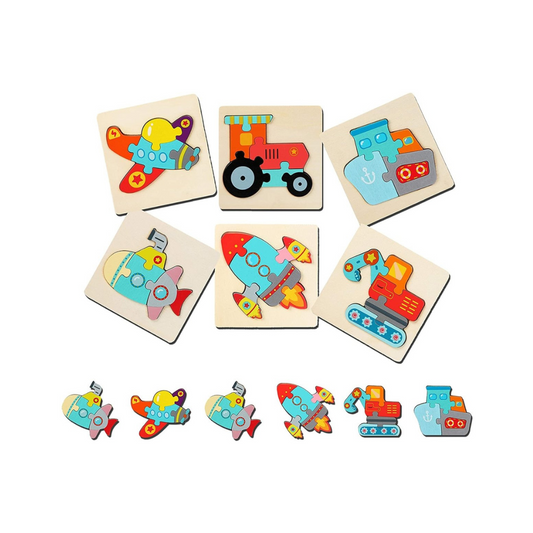 Houten Puzzel – Educatieve Vormen en Voertuigen – Ideaal voor Peuters en Kleuters 0