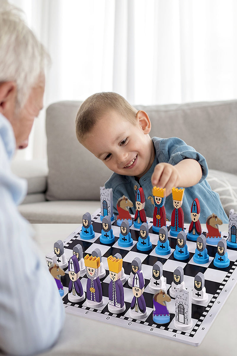 Houten Schaakspel – Kindvriendelijke Schaakset met Kleurrijke Schaakstukken voor Educatief Spel 2