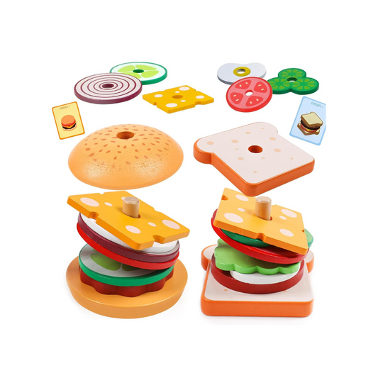 Houten Speelgoed – Creatief Sandwich Stapelspel voor Motorische Ontwikkeling – Educatief Speelgoed 2-3 Jaar 0