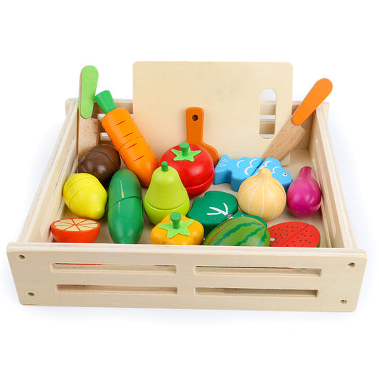 Houten Speelvoedsel Set – Educatief Koken met Veilig Beukenhout, 13 Stukjes Inclusief Snijplank en Messen 0