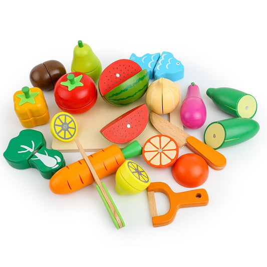 Houten Speelvoedsel Set – Educatief Koken met Veilig Beukenhout, 13 Stukjes Inclusief Snijplank en Messen 1