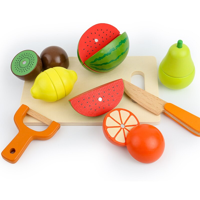 Houten Speelvoedsel Set – Educatief Koken met Veilig Beukenhout, 13 Stukjes Inclusief Snijplank en Messen 3