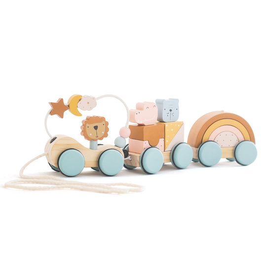 Houten Treinset – Creatief Bouwen en Rijden, Veilig Hout – Speelgoed voor 1, 2 en 3 Jaar 0