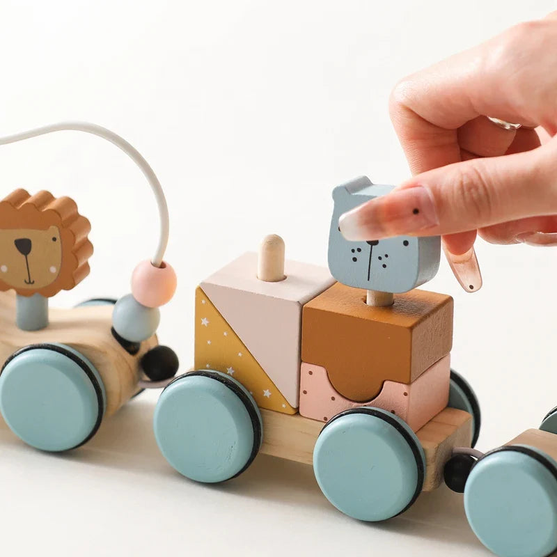 Houten Treinset – Creatief Bouwen en Rijden, Veilig Hout – Speelgoed voor 1, 2 en 3 Jaar 4