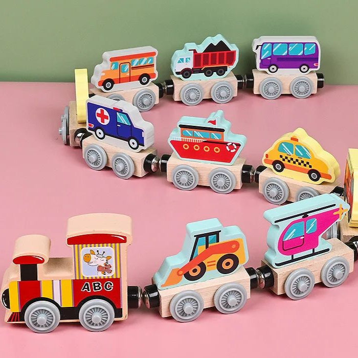 Houten Treinspeelgoed – Magnetische Verbindingen, Creatieve Kleuren – Veilig en Duurzaam Speelgoed voor Kinderen 0