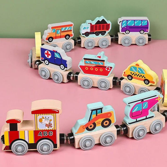 Houten Treinspeelgoed – Magnetische Verbindingen, Creatieve Kleuren – Veilig en Duurzaam Speelgoed voor Kinderen 0