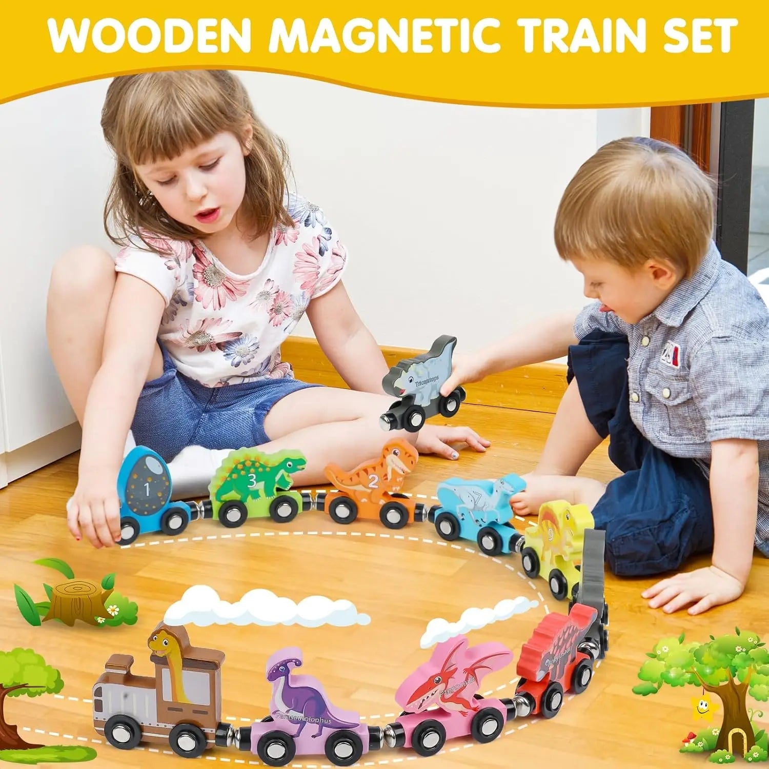 Houten Treinspeelgoed – Magnetische Verbindingen, Creatieve Kleuren – Veilig en Duurzaam Speelgoed voor Kinderen 6