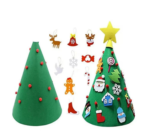 Kerstdecoratie – Feestelijke Viltboom met 18 Versieringen, Duurzaam Vilt – Creatieve Activiteit voor Kinderen 0