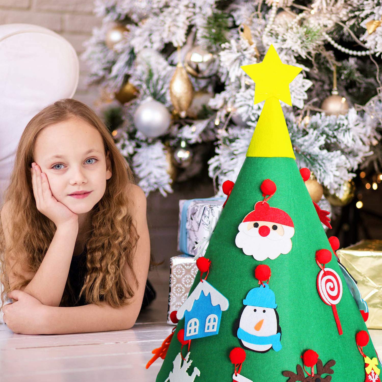 Kerstdecoratie – Feestelijke Viltboom met 18 Versieringen, Duurzaam Vilt – Creatieve Activiteit voor Kinderen 3