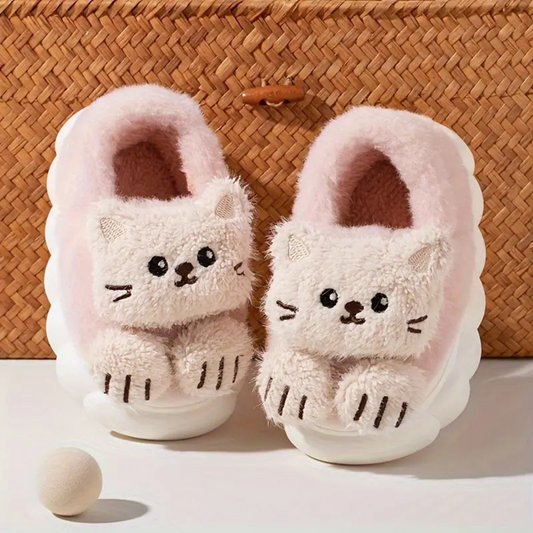 Kinder Sloffen – Zacht Pluche, Antislip Zool, Schattig Kattenmotief – Ideaal voor Binnen Gebruik 0