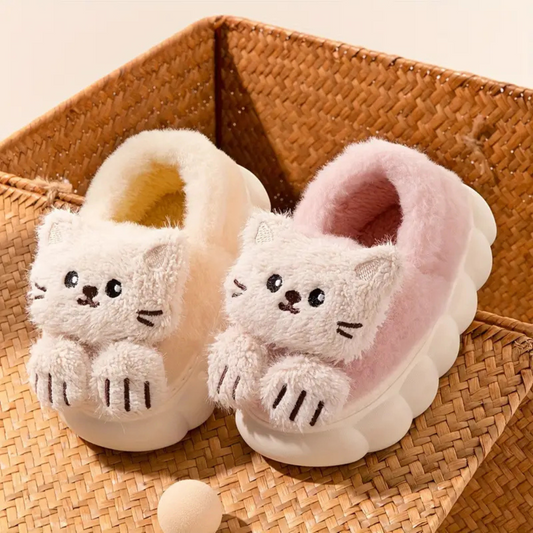 Kinder Sloffen – Zacht Pluche, Antislip Zool, Schattig Kattenmotief – Ideaal voor Binnen Gebruik 1