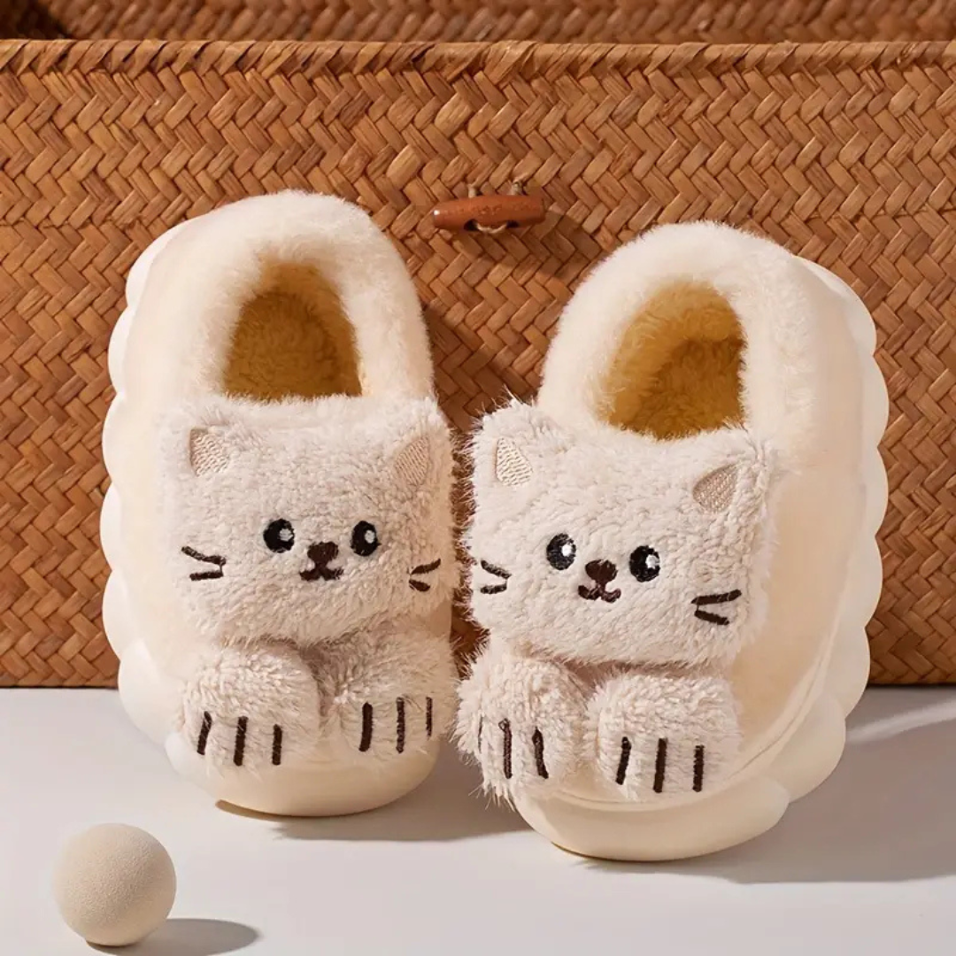 Kinder Sloffen – Zacht Pluche, Antislip Zool, Schattig Kattenmotief – Ideaal voor Binnen Gebruik 2