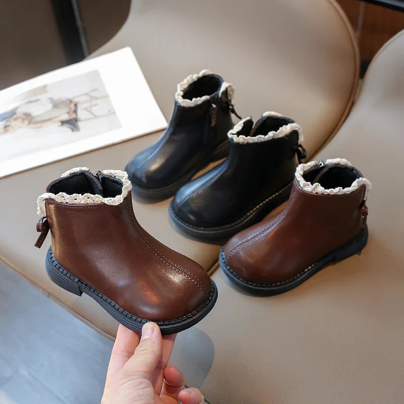 Kinderlaarsjes – Warme PU-Leren Boots met Ritssluiting en Antislipzool voor Actieve Kinderen 0