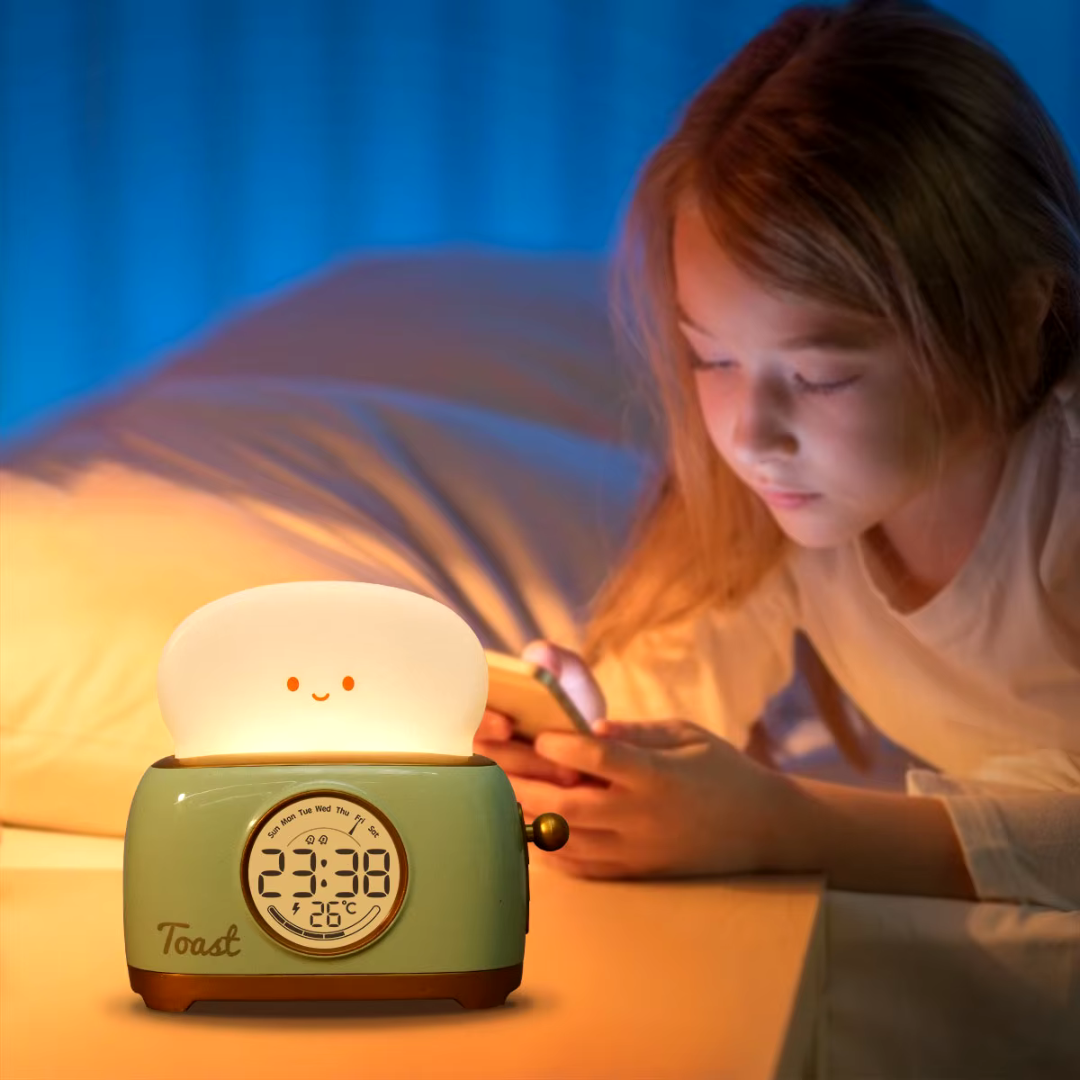 Kinderwekker met Nachtlampje – Dimbare LED, Oplaadbaar, Kindvriendelijk Design, Veilig Materiaal 2