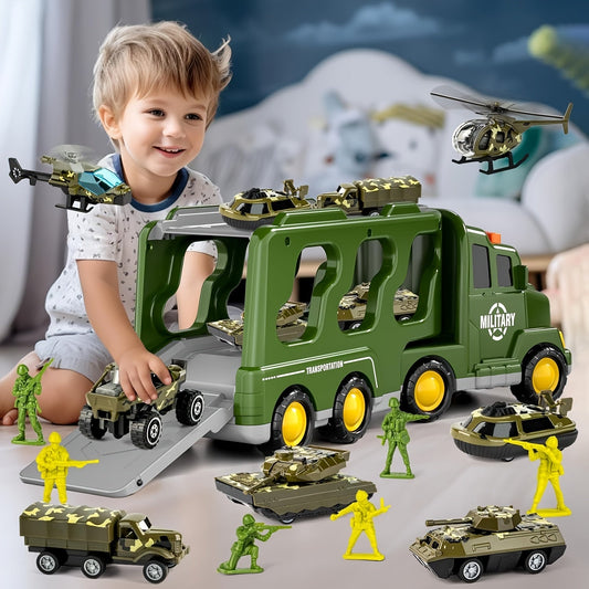Militaire Speelgoedset – 14-in-1 Vrachtwagen met Licht- en Geluidseffecten, Inclusief Tanks en Soldaten 0