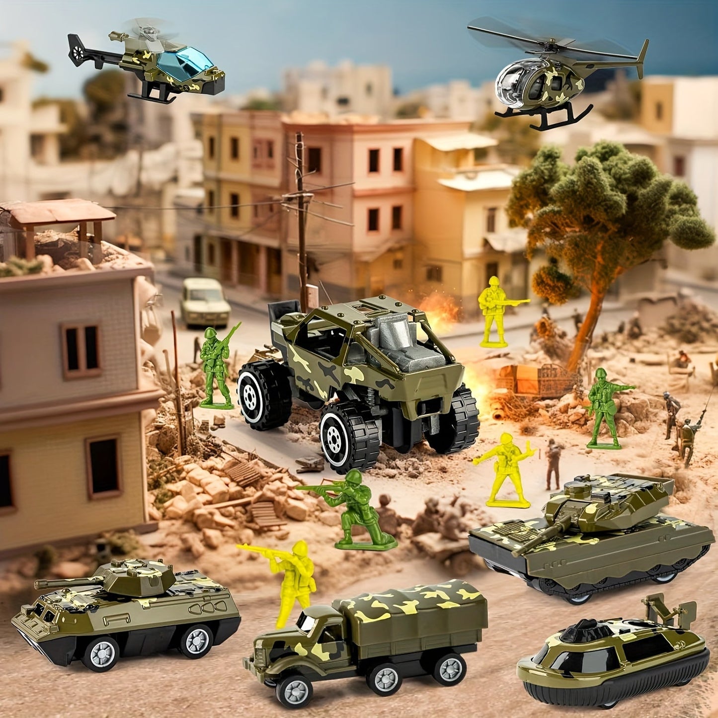 Militaire Speelgoedset – 14-in-1 Vrachtwagen met Licht- en Geluidseffecten, Inclusief Tanks en Soldaten 4