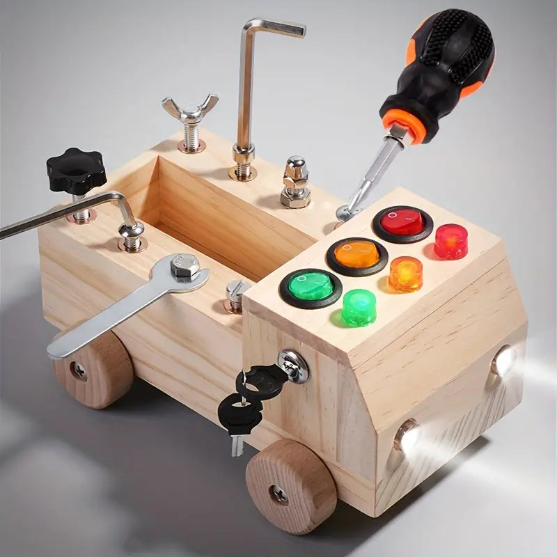Montessori Busy Bord – Educatief Speelbord van Multiplex met LED's en Interactieve Functies voor Kinderen 0