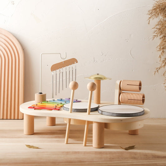 Houten Muziektafel – Educatief Muziekinstrument met Xylofoon, Trommels en Bekkens – Voor Kinderen vanaf 1 Jaar-2
