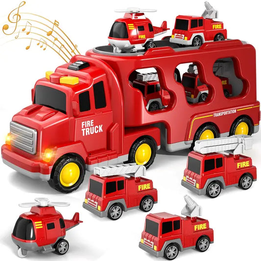 Dubbellaagse Vrachtwagen Speelset met Mini Voertuigen en Muziekfunctie – Rood, Geel of Blauw, Duurzaam ABS-Plastic, Voor Kinderen vanaf 3 Jaar-1
